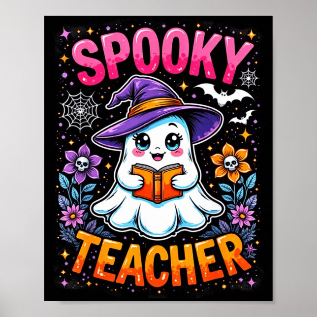 Póster Soky Teacher Cute Ghost Reading Book Funny Hallo  (Frente)