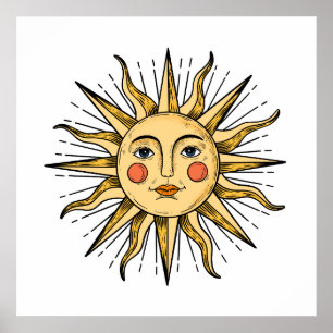 Póster Sol amarillo con cara