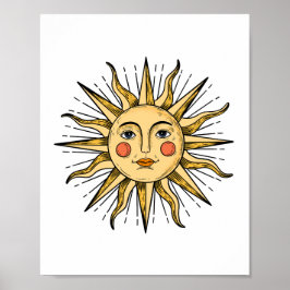 Póster Sol amarillo con cara 