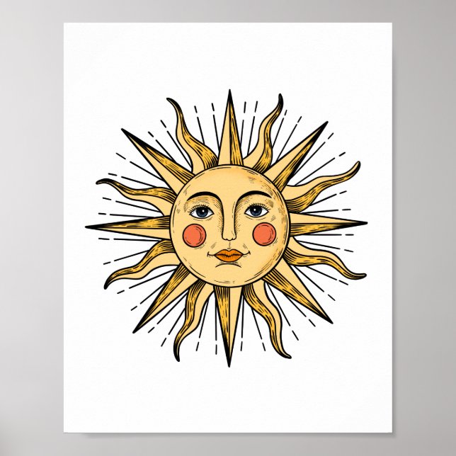 Póster Sol amarillo con cara  (Frente)
