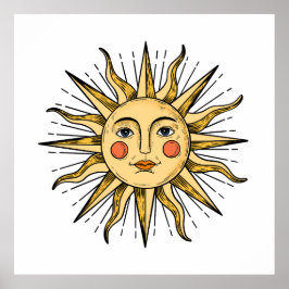 Póster Sol amarillo con cara