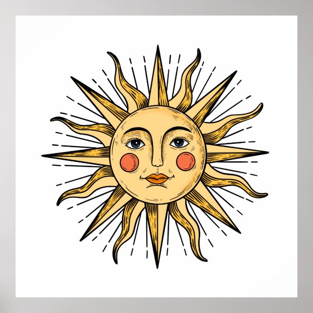 Póster Sol amarillo con cara (Frente)