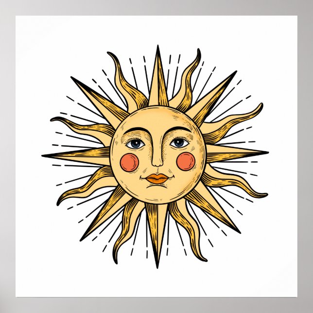 Póster Sol amarillo con cara 24 x 24 (Frente)