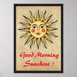 Póster Sol amarillo con cara (Buen día Sunshine)
