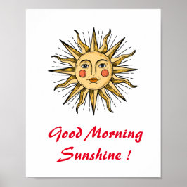 Póster Sol amarillo con cara (Buenos días brillo del sol)