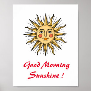 Póster Sol amarillo con cara (Buenos días brillo del sol)