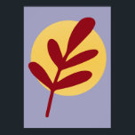 Póster Sol amarillo de la planta roja<br><div class="desc">Una silueta de un tallo de planta roja con un sol amarillo sobre un fondo de lavanda claro.</div>