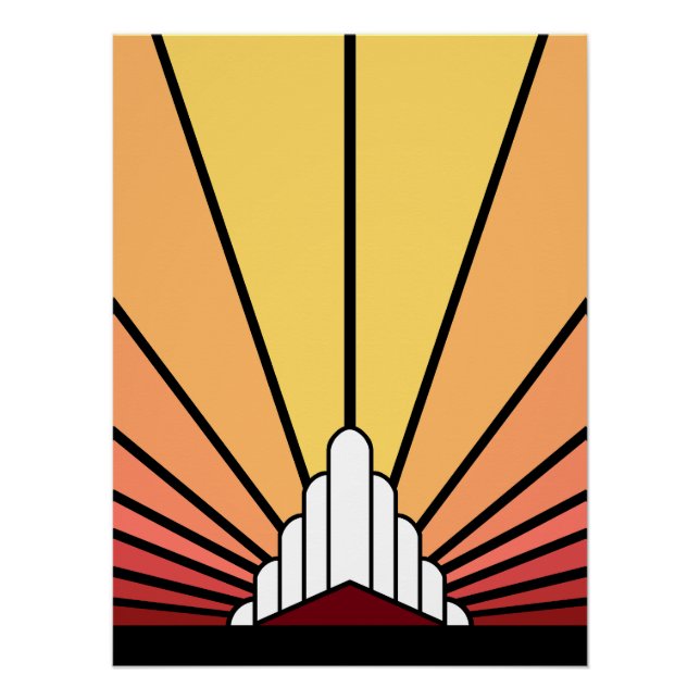 Póster Sol Art Decó al amanecer (Anverso)