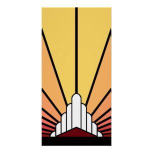 Póster Sol Art Decó al amanecer