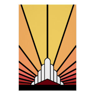 Póster Sol Art Decó al amanecer