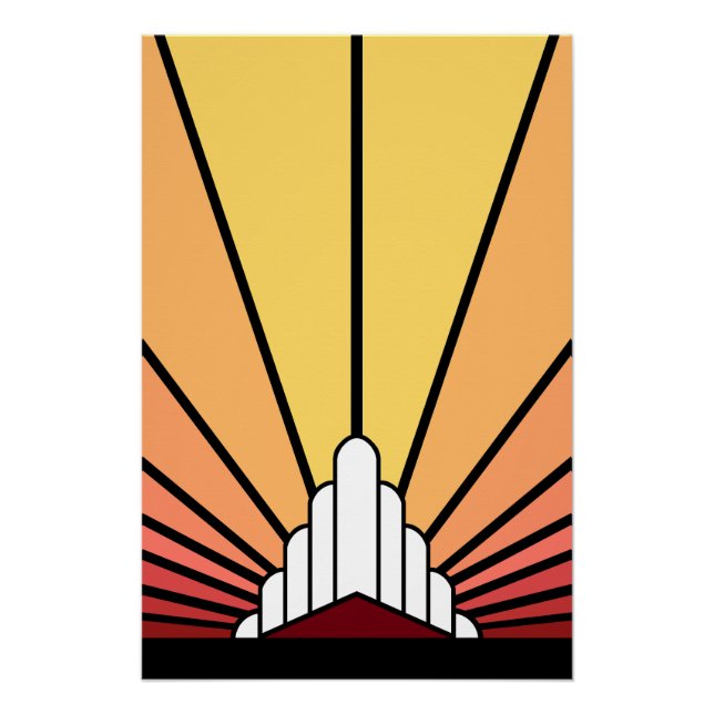 Póster Sol Art Decó al amanecer (Anverso)