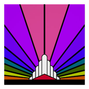 Póster Sol Art Decó en arco iris
