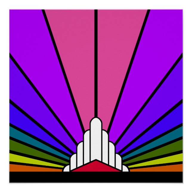 Póster Sol Art Decó en arco iris (Anverso)