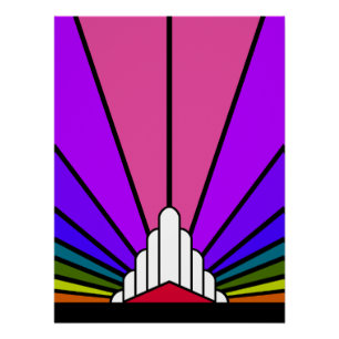 Póster Sol Art Decó en arco iris