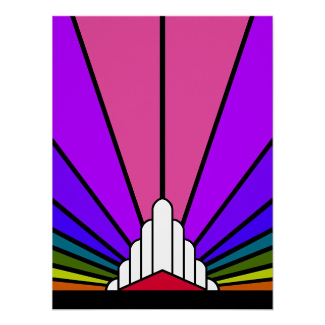 Póster Sol Art Decó en arco iris (Anverso)