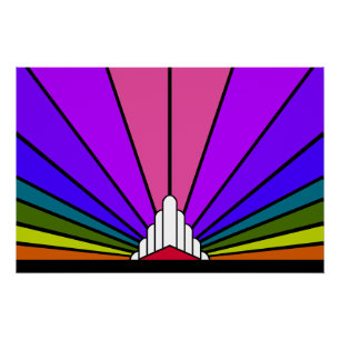 Póster Sol Art Decó en arco iris