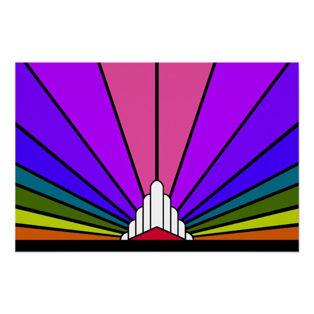 Póster Sol Art Decó en arco iris (Anverso)