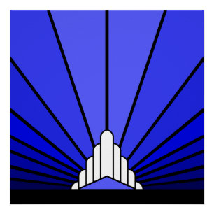 Póster Sol Art Decó en azul