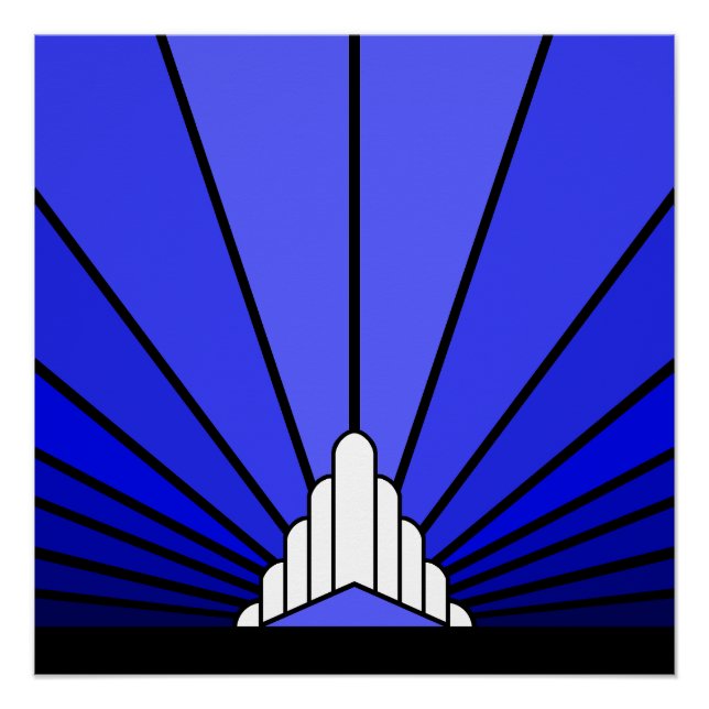 Póster Sol Art Decó en azul (Anverso)