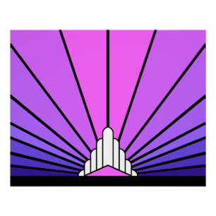 Póster Sol Art Decó en morado y rosa