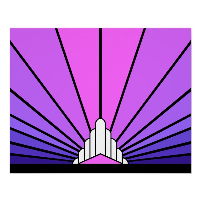 Póster Sol Art Decó en morado y rosa (Anverso)
