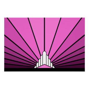 Póster Sol Art Decó en rosa