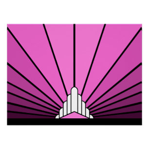 Póster Sol Art Decó en rosa