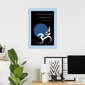 Póster Sol azul asiático Yoga Zen moderno caligrafía Om A