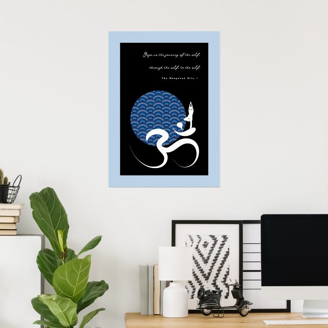 Póster Sol azul asiático Yoga Zen moderno caligrafía Om A (Oficina en casa)