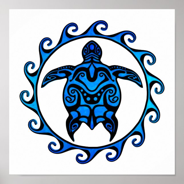 Póster Sol azul de tortuga tribal (Frente)