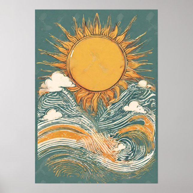 Póster Sol brillante sobre el Ilustracion Sol Pared Poste (Frente)