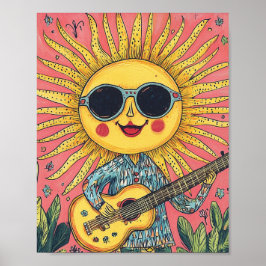 Póster Sol Brillante Tocando Guitarra