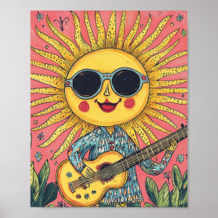 Póster Sol Brillante Tocando Guitarra