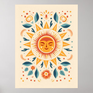 Póster Sol Celestial Retro Cute Boho