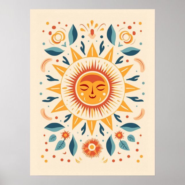 Póster Sol Celestial Retro Cute Boho (Frente)