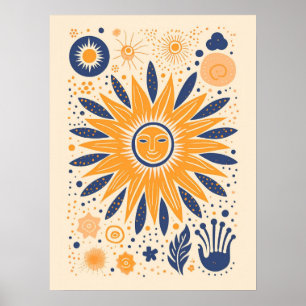 Póster Sol Celestial Retro Cute Boho