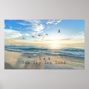 Póster Sol, cielo. Mar.Arena. Escena de playa
