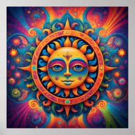 Póster Sol cósmico: un tapiz psicodélico