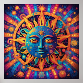 Póster Sol cósmico: un tapiz psicodélico