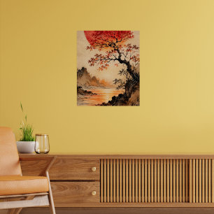 Póster Sol crimson sobre el Árbol de la Vida