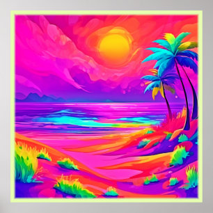 Póster Sol de Neón y Dicha en la Playa