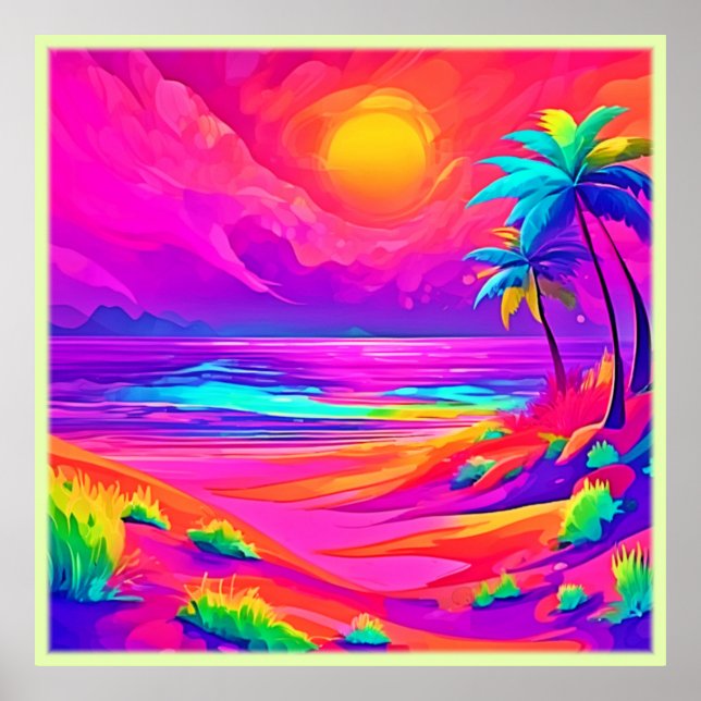 Póster Sol de Neón y Dicha en la Playa (Frente)