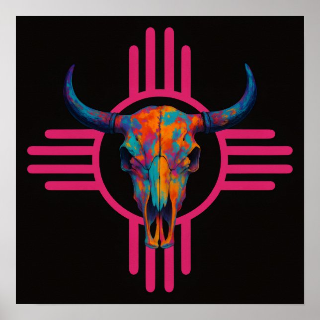 Póster Sol de Nuevo México Calavera Rosa  (Frente)