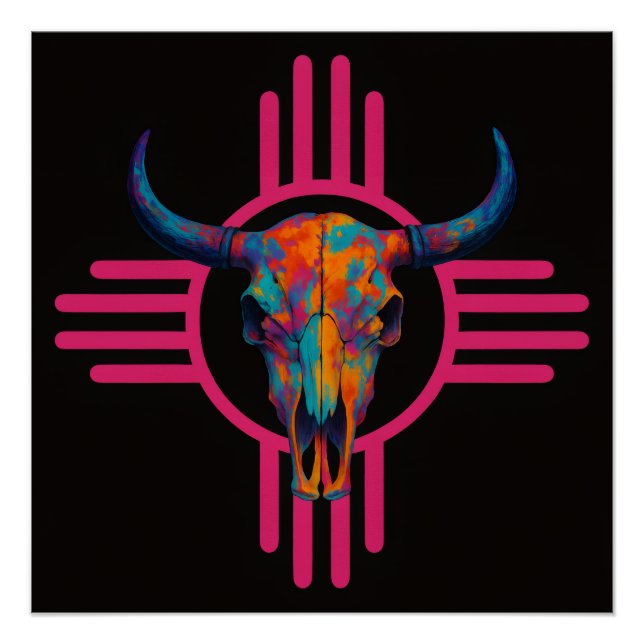 Póster Sol de Nuevo México Cráneo Rosa  (Anverso)