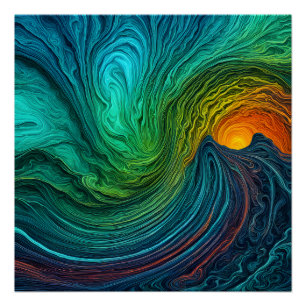 Póster "Sol en desaparición" Resumen de ondas fractales