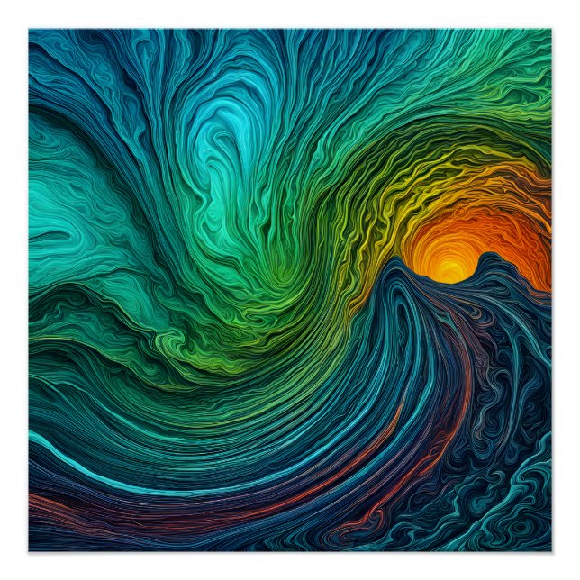 Póster "Sol en desaparición" Resumen de ondas fractales (Anverso)