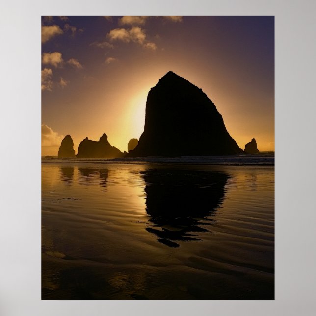 PÓSTER SOL EN HAYSTACK ROCK - CANNON BEACON OREGON (Frente)
