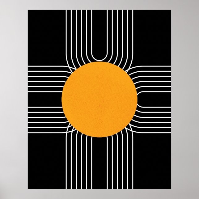 Póster Sol Geométrico Abstracto Boho Moderno de Medianos  (Frente)