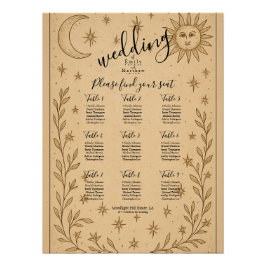 Póster Sol místico y luna celestes románticos