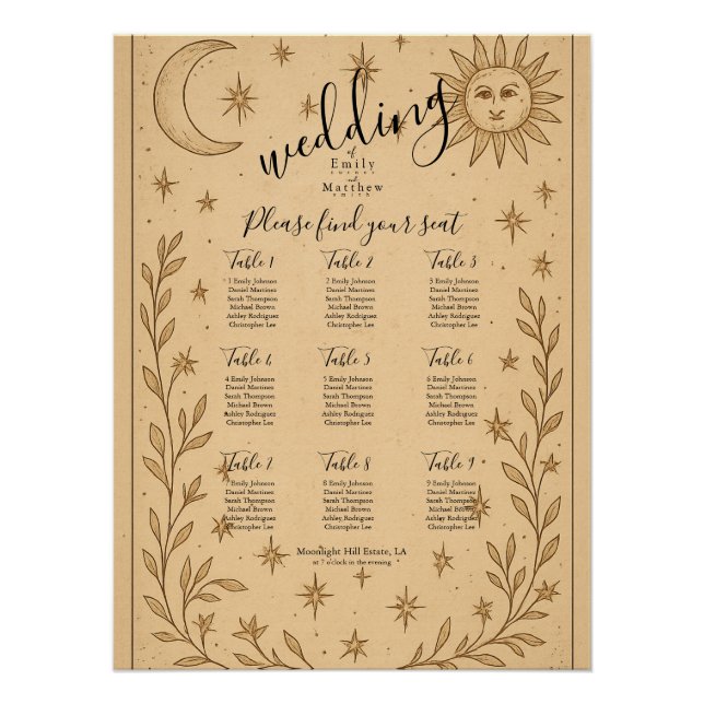 Póster Sol místico y luna celestes románticos (Anverso)